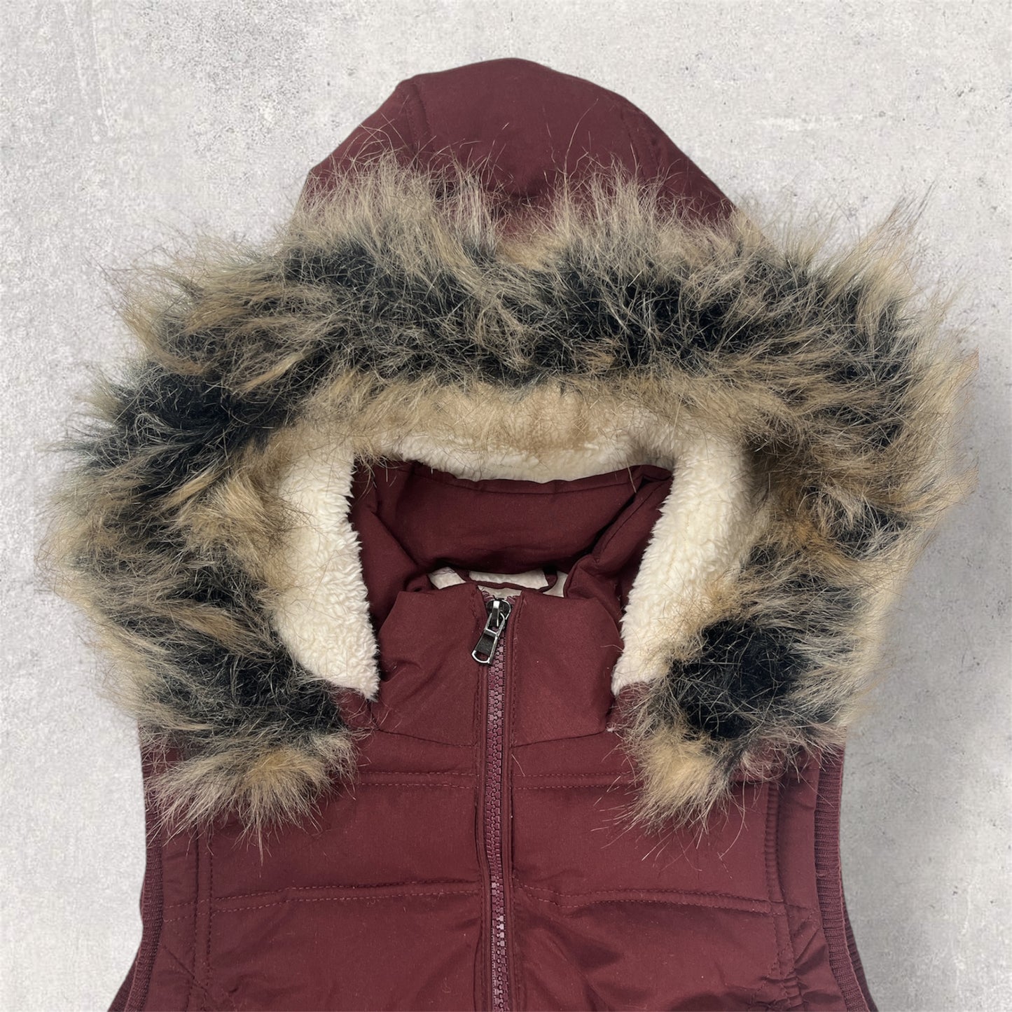 Red fur puffer vest