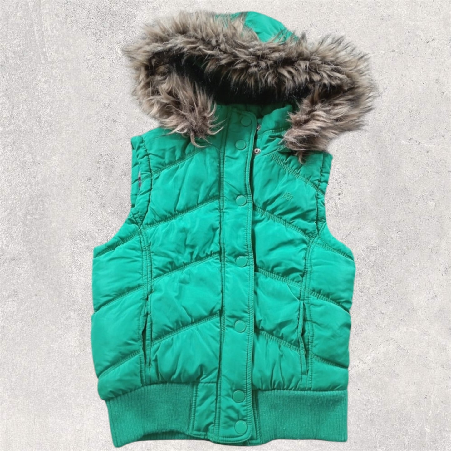 Green fur puffer vest