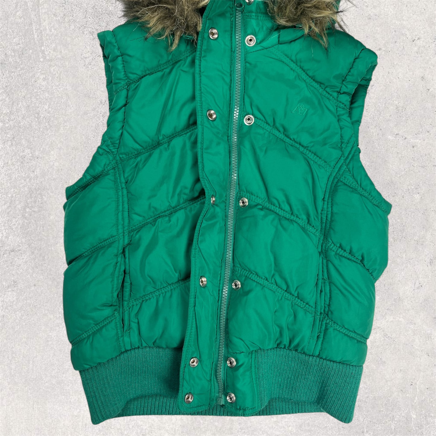 Green fur puffer vest