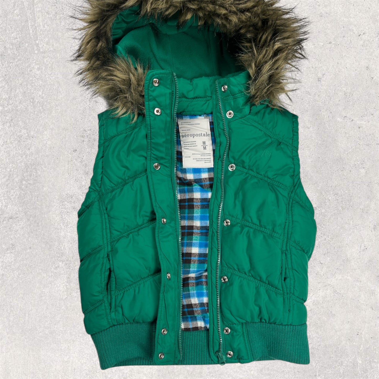 Green fur puffer vest