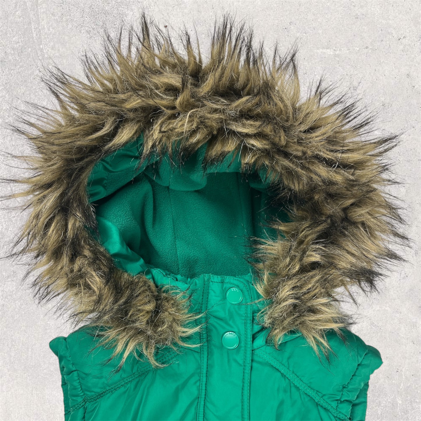 Green fur puffer vest