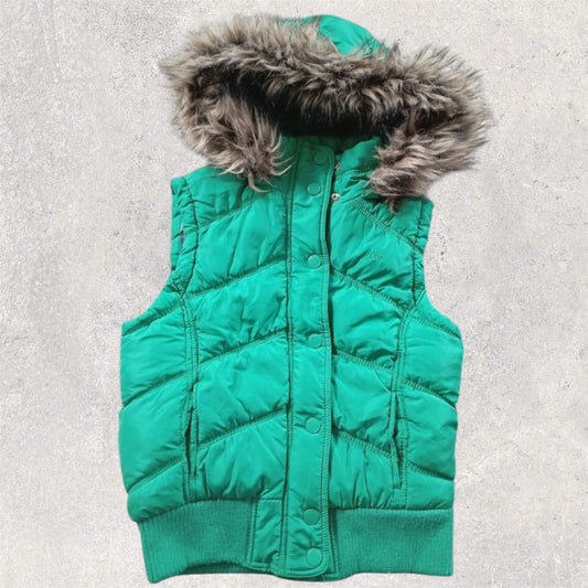 Green fur puffer vest