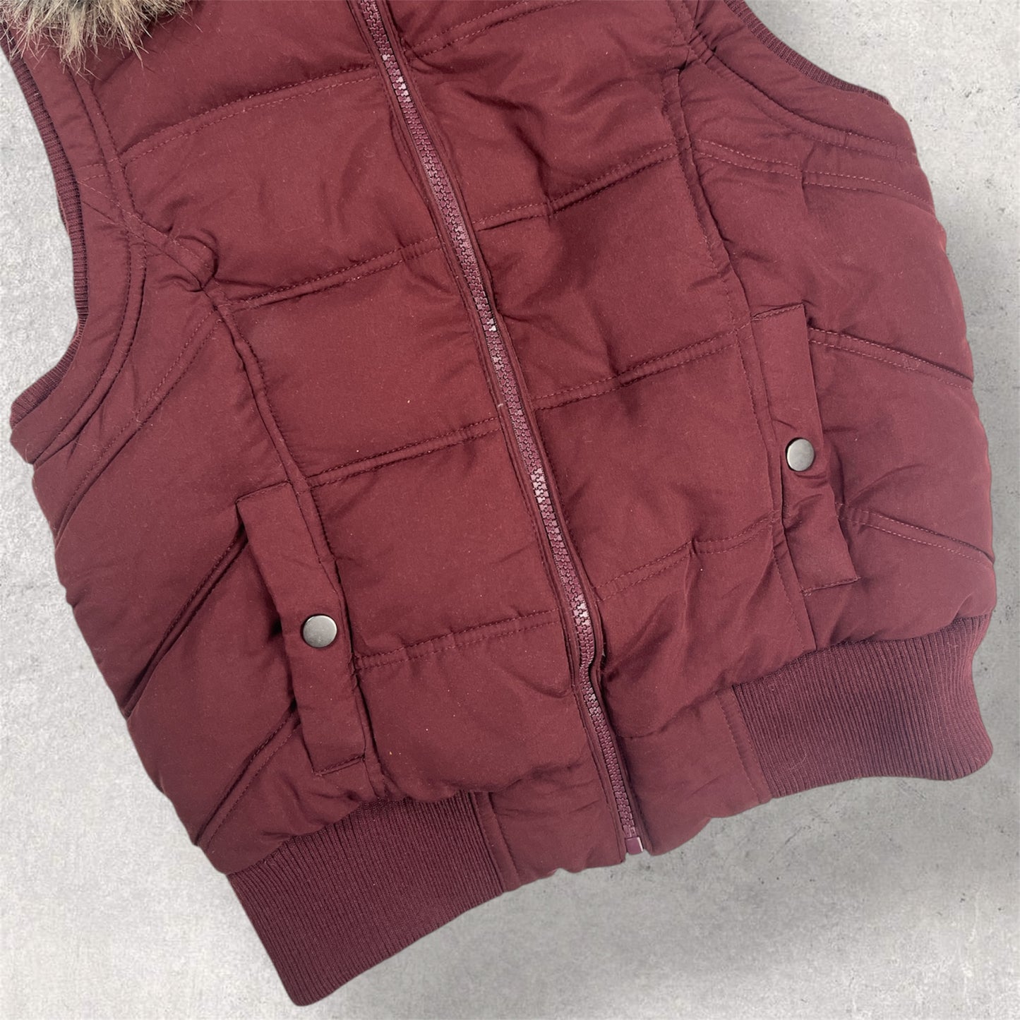 Red fur puffer vest